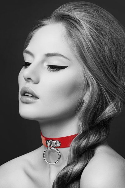 Чокер з кільцем для повідця bijoux pour toi fetish red, екошкіра Чокер з кільцем для повідця bijoux pour toi fetish red, екошкіра