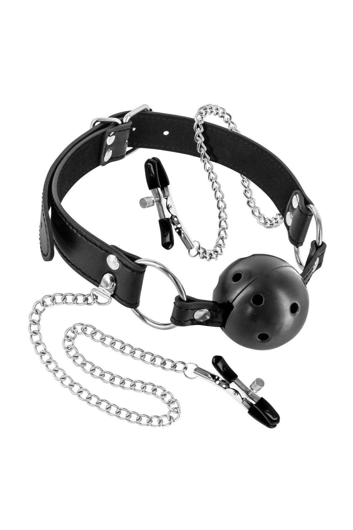 Повітропроникний кляп із затискачами для сосків fetish tentation rigid gag ball with nipple clamps Повітропроникний кляп із затискачами для сосків fetish tentation rigid gag ball with nipple clamps